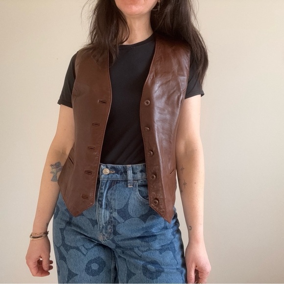 Vintage Berman’s The Leather Experts Brown Leather Vest size 14 - Picture 4 of 15